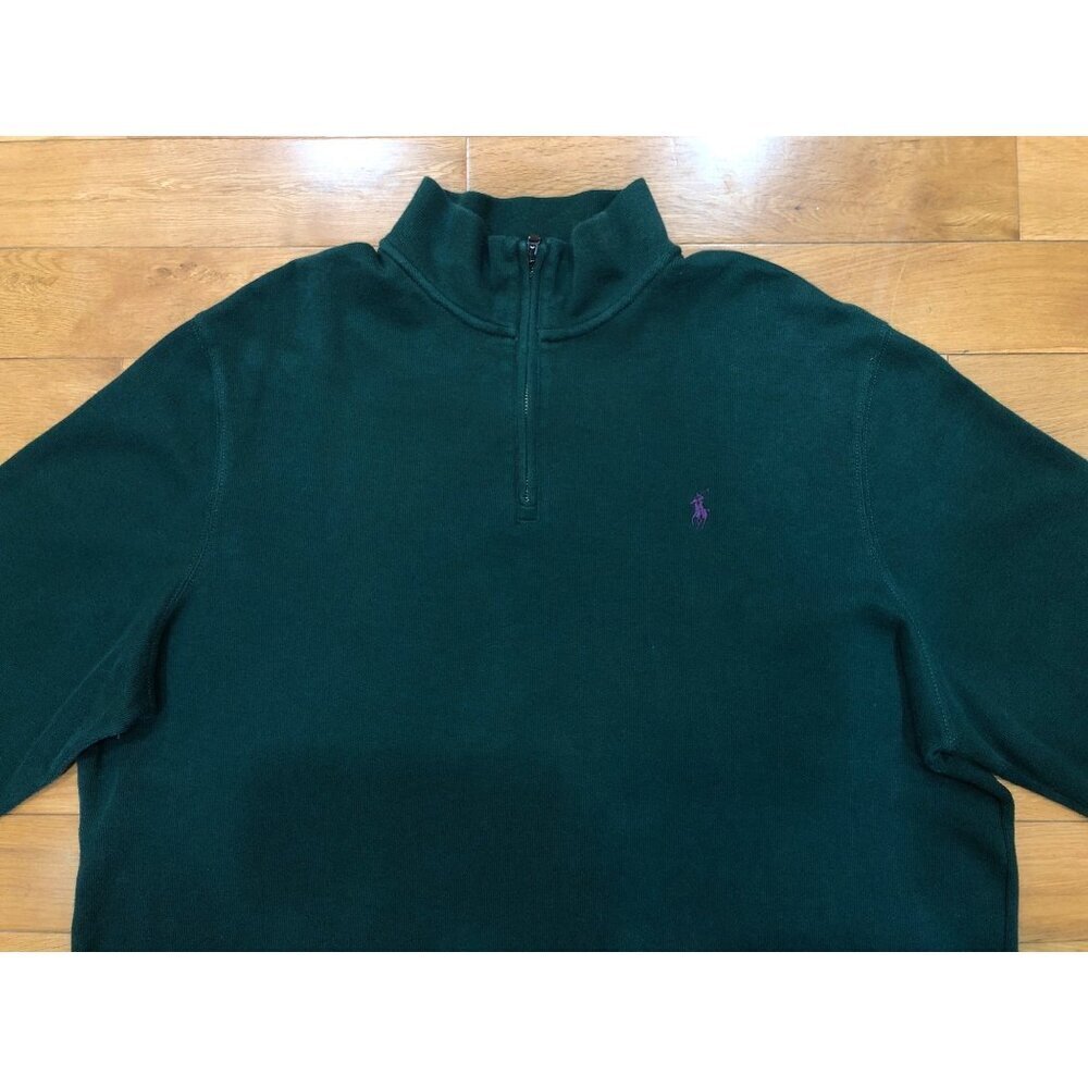 Polo Ralph Lauren Estate Rib 100% Cotton 1/4 Zip Mock Neck Green Pullover Sz XL